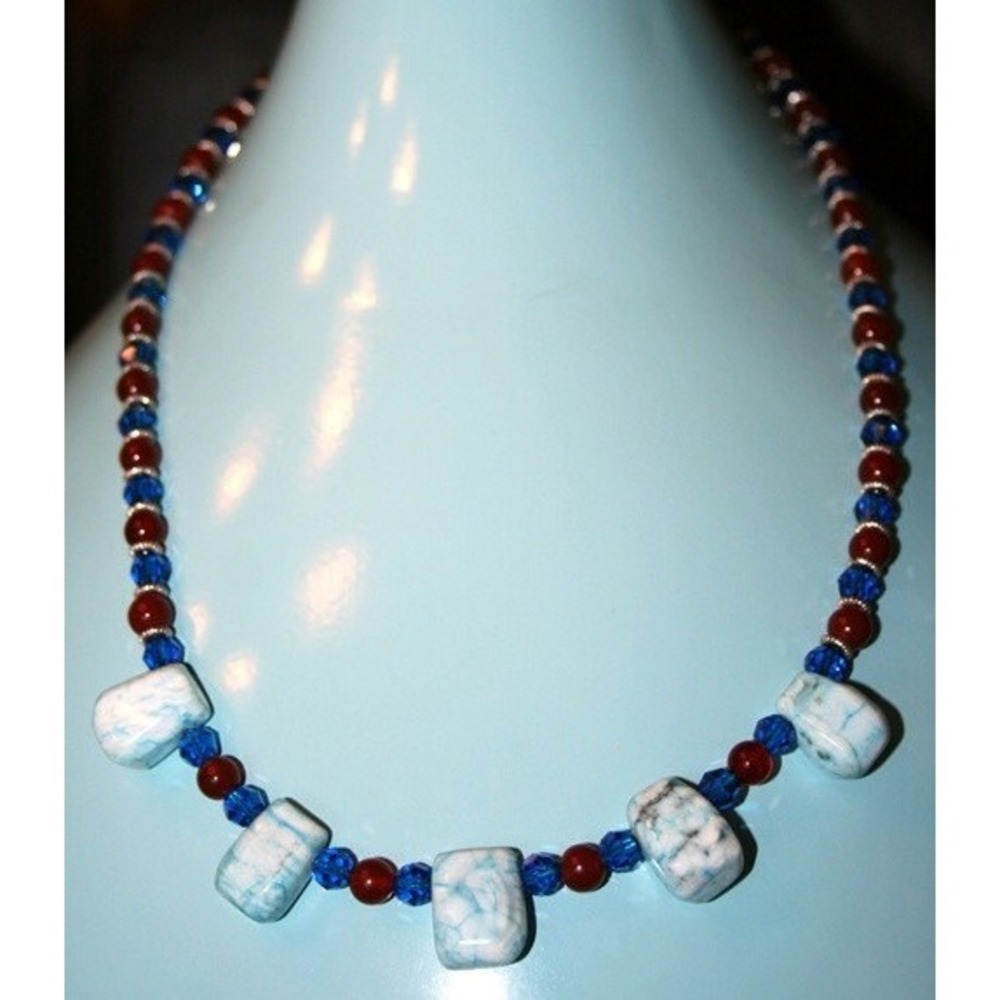 Hand made semi precious stones Magnesite and carnelian necklace